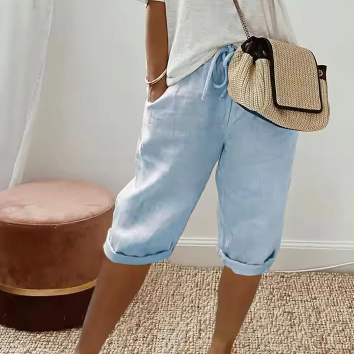 Fenlorn | Linen Drawstring Capri Shorts