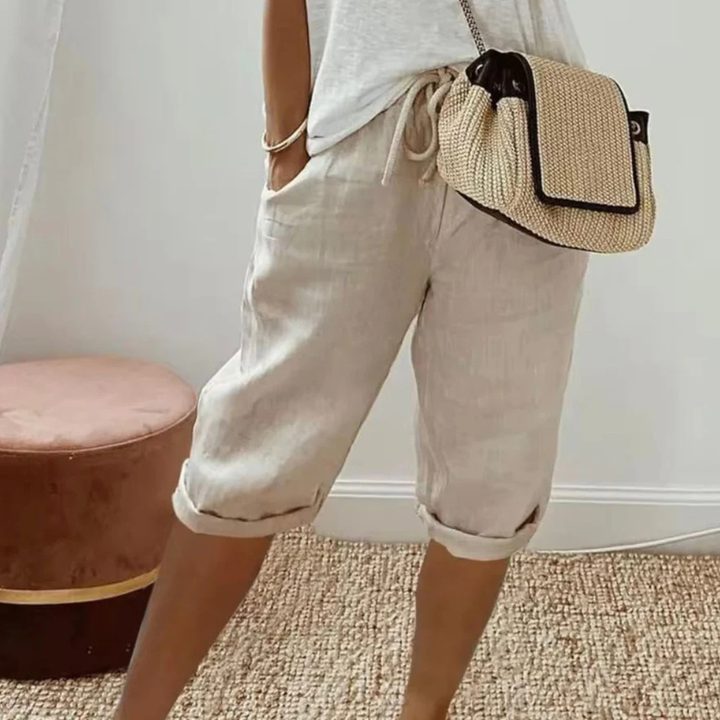 Fenlorn | Linen Drawstring Capri Shorts