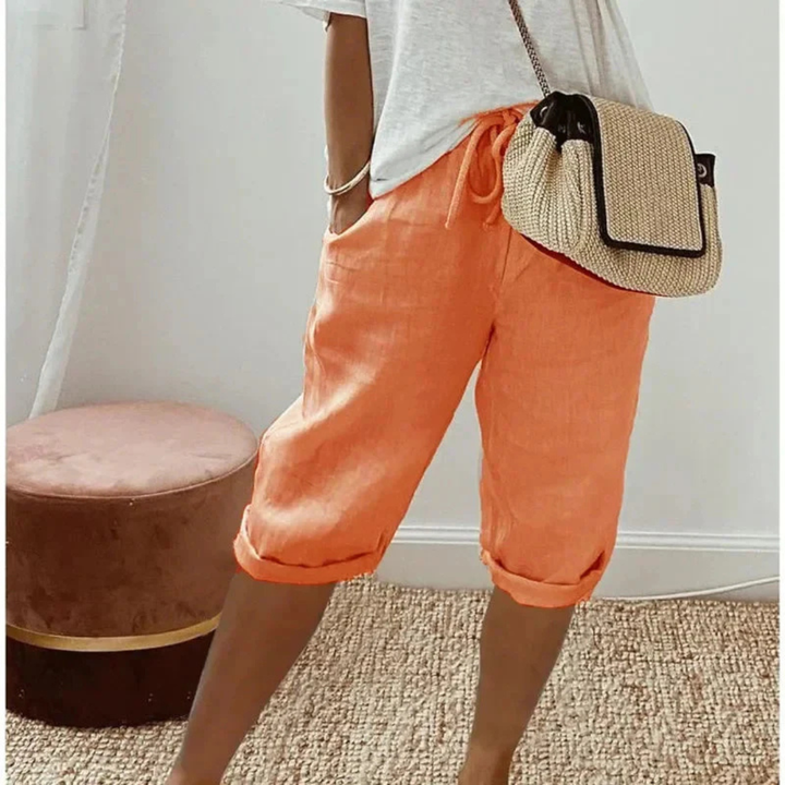 Fenlorn | Linen Drawstring Capri Shorts