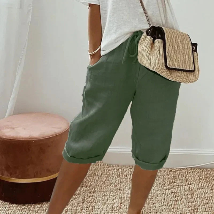 Fenlorn | Linen Drawstring Capri Shorts