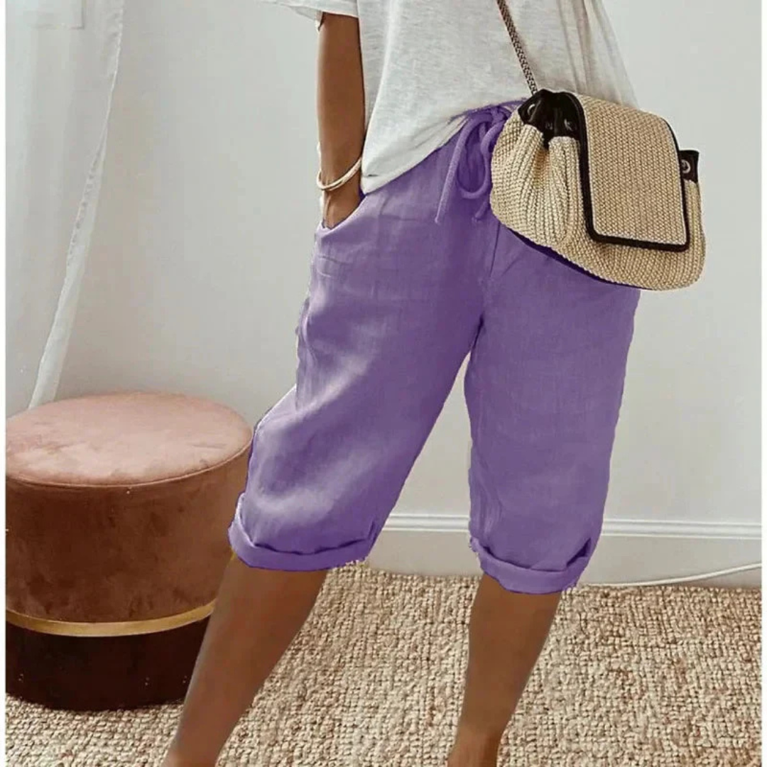 Fenlorn | Linen Drawstring Capri Shorts