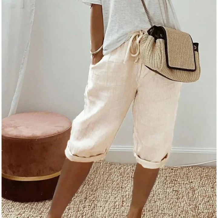 Fenlorn | Linen Drawstring Capri Shorts