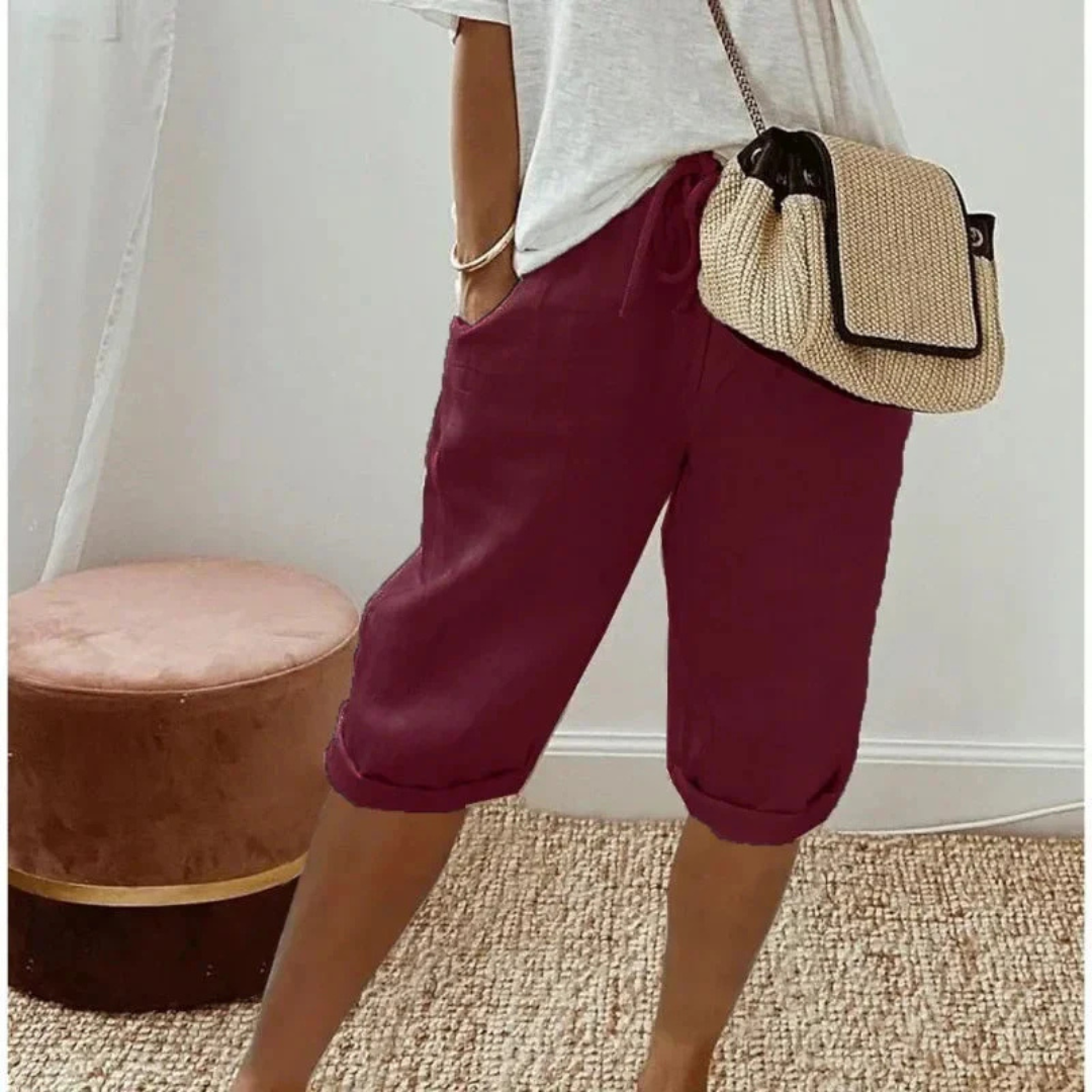 Fenlorn | Linen Drawstring Capri Shorts