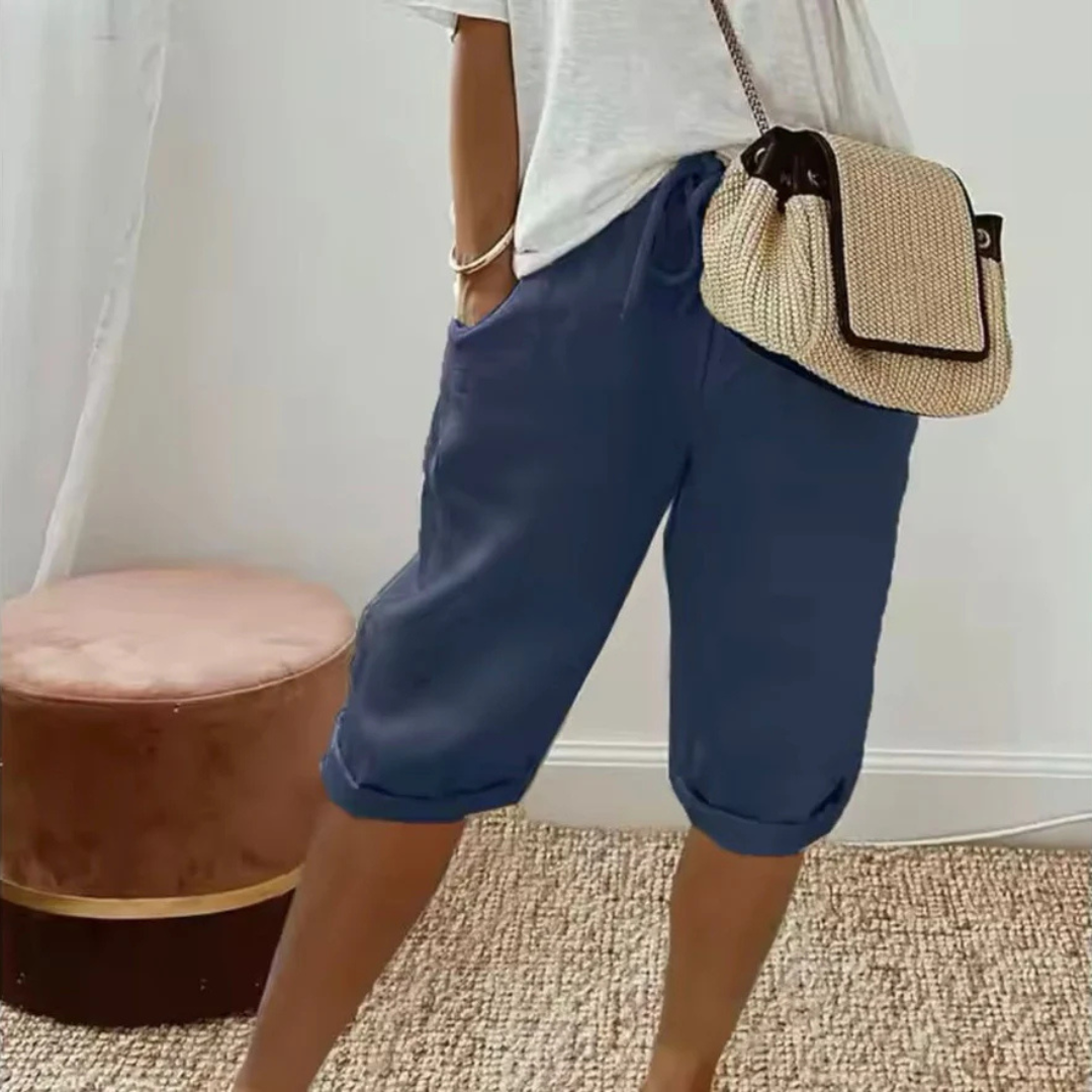 Fenlorn | Linen Drawstring Capri Shorts