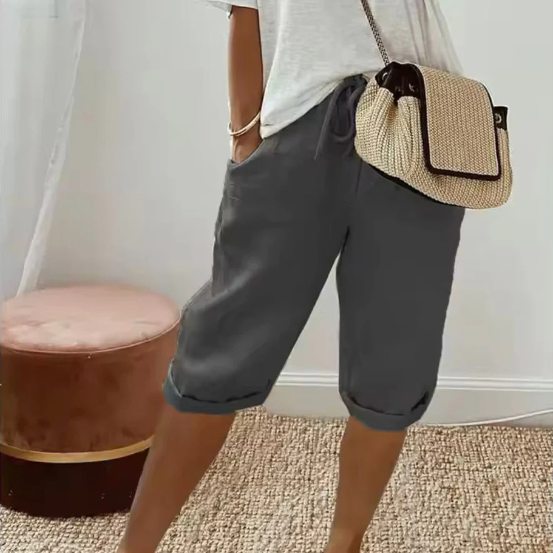 Fenlorn | Linen Drawstring Capri Shorts