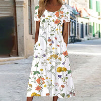 EMILY | FLOWING FLORAL MIDI DRESS WITH FLATTERING DRAPE
