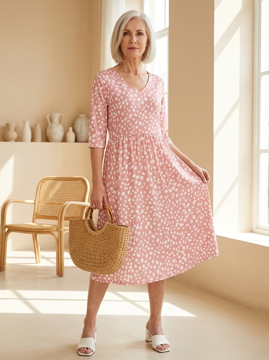 CARLINE | ELEGANT TUMMY-FLATTERING POLKA DOT MIDI DRESS