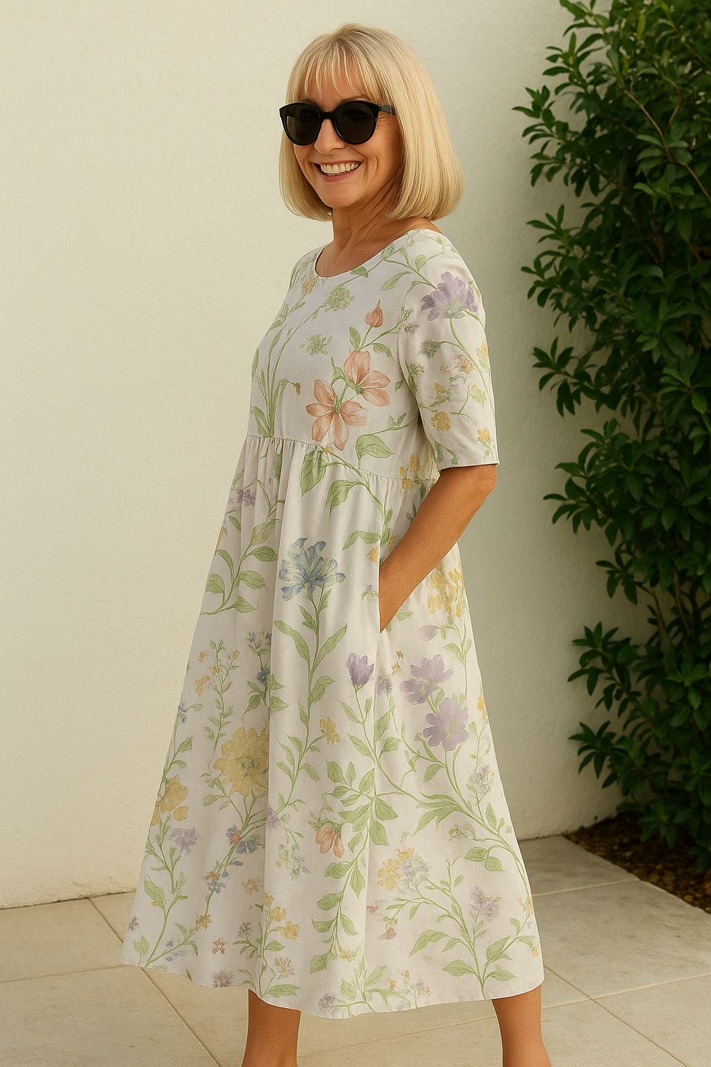 Penelope | Botanical Print Midi Dress