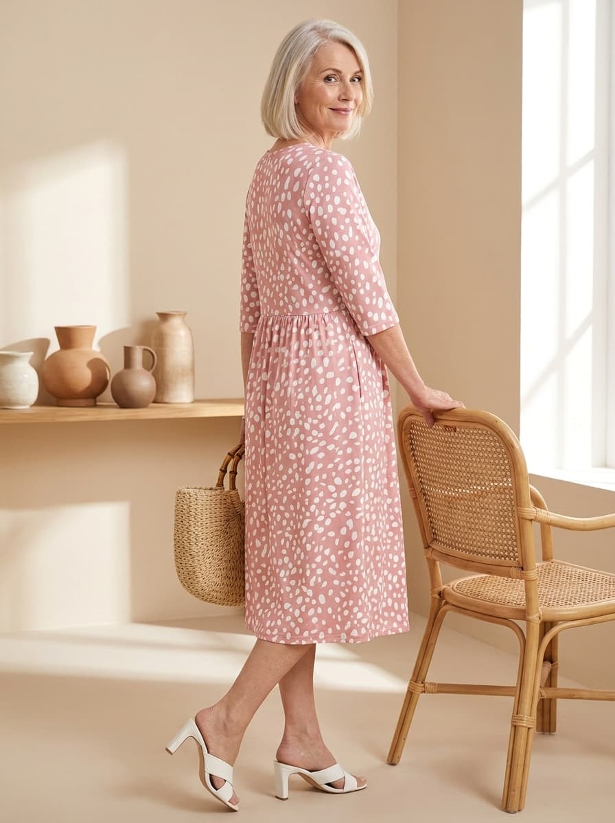CARLINE | ELEGANT TUMMY-FLATTERING POLKA DOT MIDI DRESS