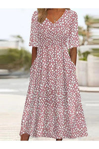 CARLINE | ELEGANT TUMMY-FLATTERING POLKA DOT MIDI DRESS