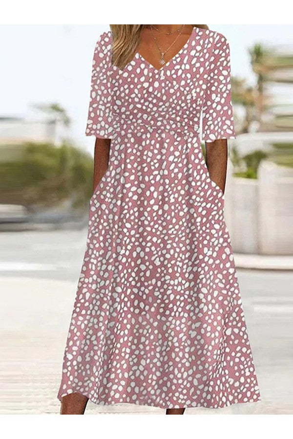 CARLINE | ELEGANT TUMMY-FLATTERING POLKA DOT MIDI DRESS
